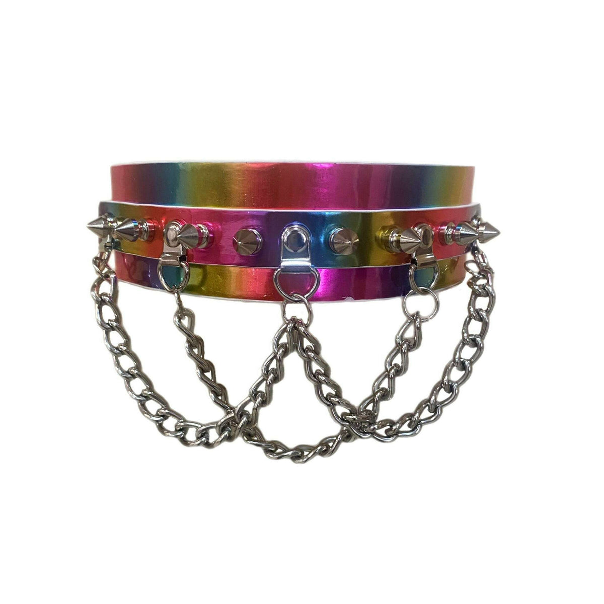 Large Spiked Rainbow Chain Choker