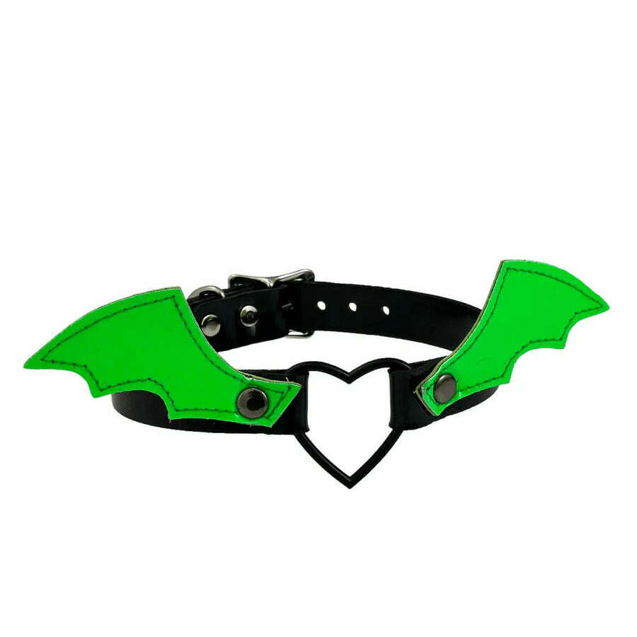 Leather Bat Wing Heart Ring Choker