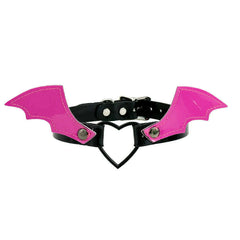 Leather Bat Wing Heart Ring Choker