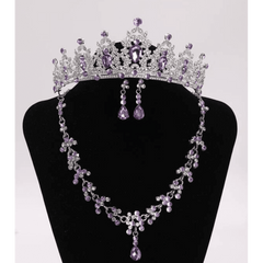 Lilac Purple Rhinestone Tiara Set with Necklace and Earrings