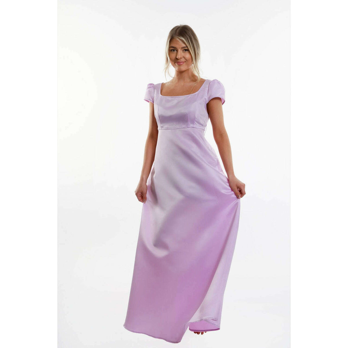 Lilac Regency Adult Satin Puffy Sleeve Dress