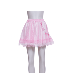 Lolita Pink Lace Overlay Reflective Puff Skirt & Charm Link Chain