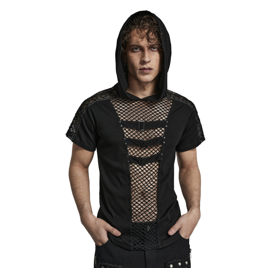 Punk Hooded Mesh Design T-Shirt