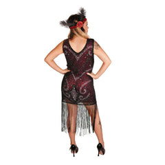 Luxurious Elegant Black Beaded Red & Black Flapper Fringe Dress