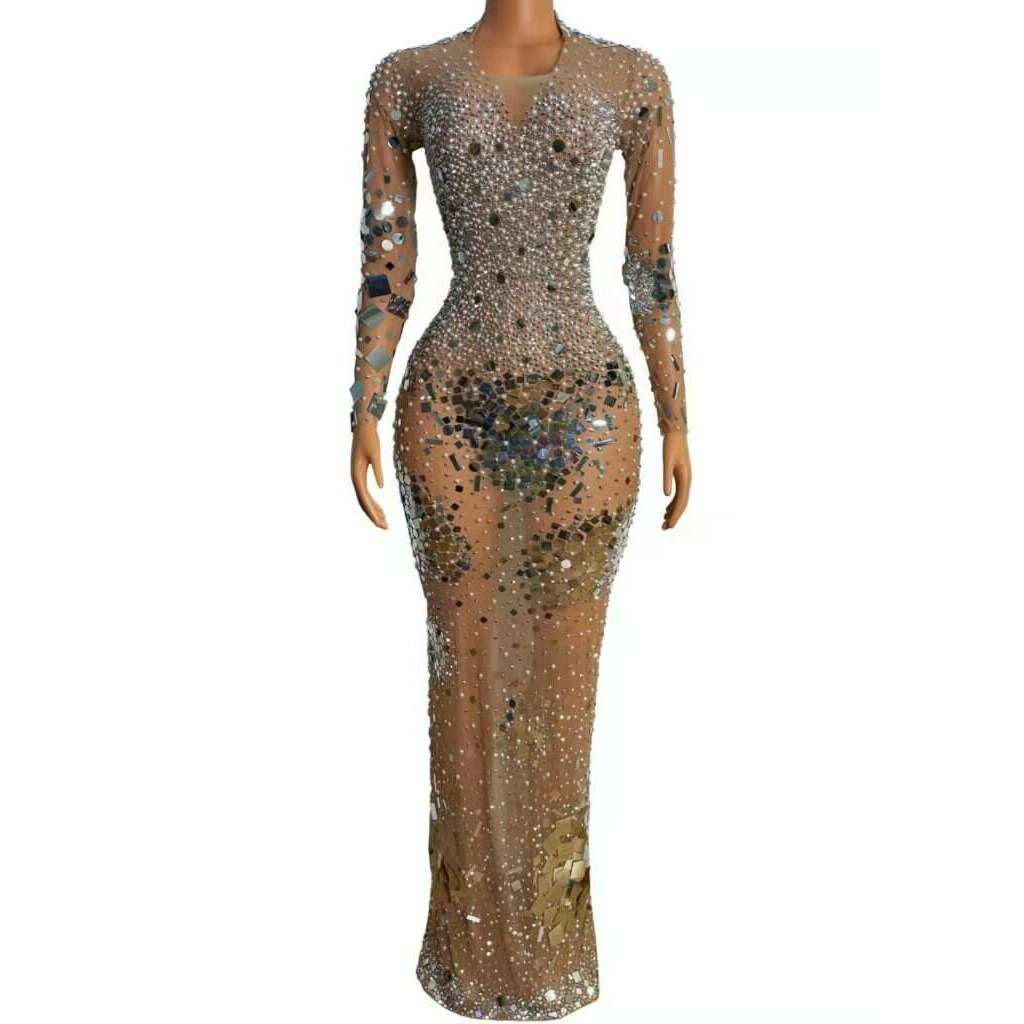 Luxury Rhinestone Mirrored Embellished Dress