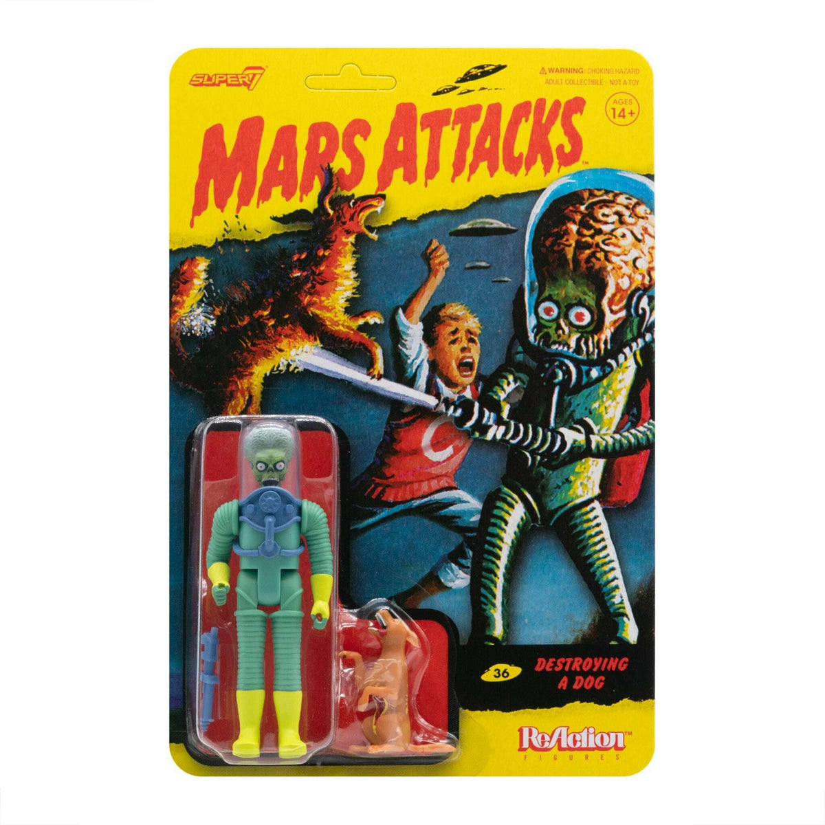 Mars Attacks: 3.75" Destroying A Dog ReAction Collectible Action Figure w/ Ray Gun & Hero Dog