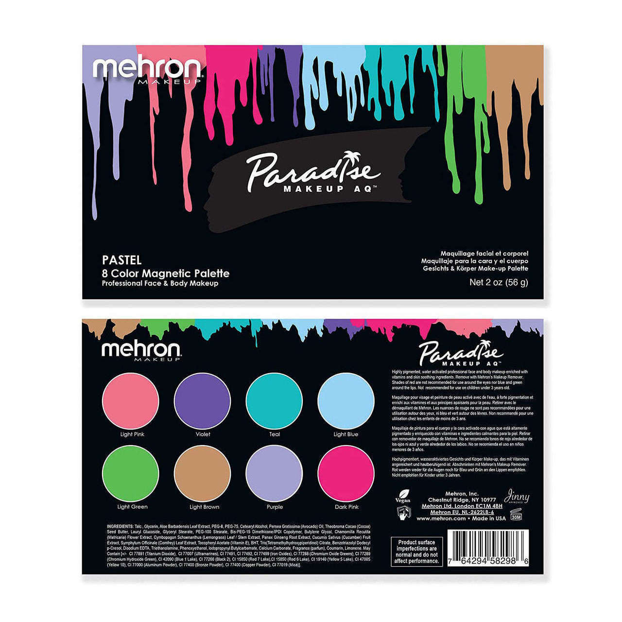 Mehron Paradise 8 Color Water Activated Palettes