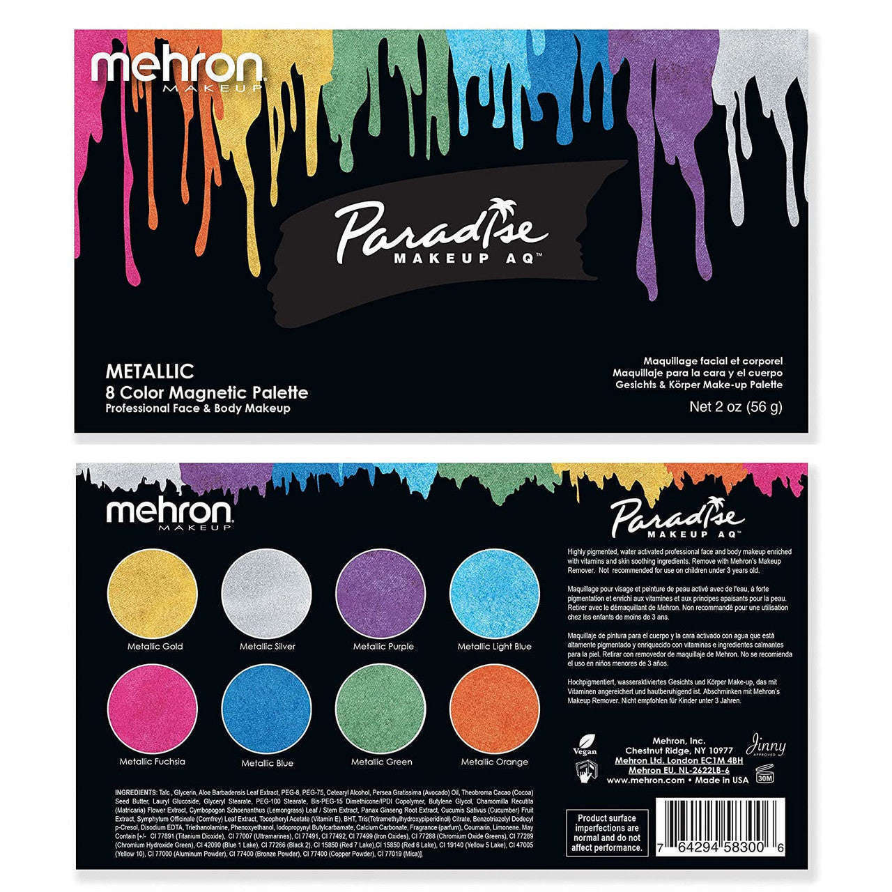 Mehron Paradise 8 Color Water Activated Palettes