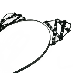 Metal Cat Ear Headband W/ Faux Leather Straps