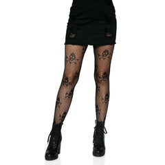 Micro Net Skull Print Pantyhose Black