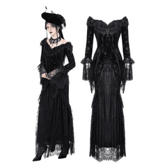 Morticia Gothic Lace Velvet Maxi Dress