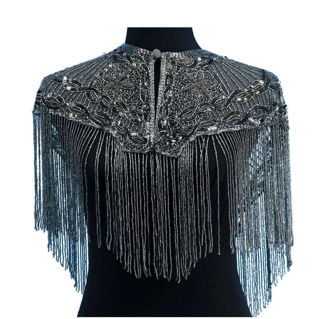 Mystical Pewter Beaded Fringe Shawl