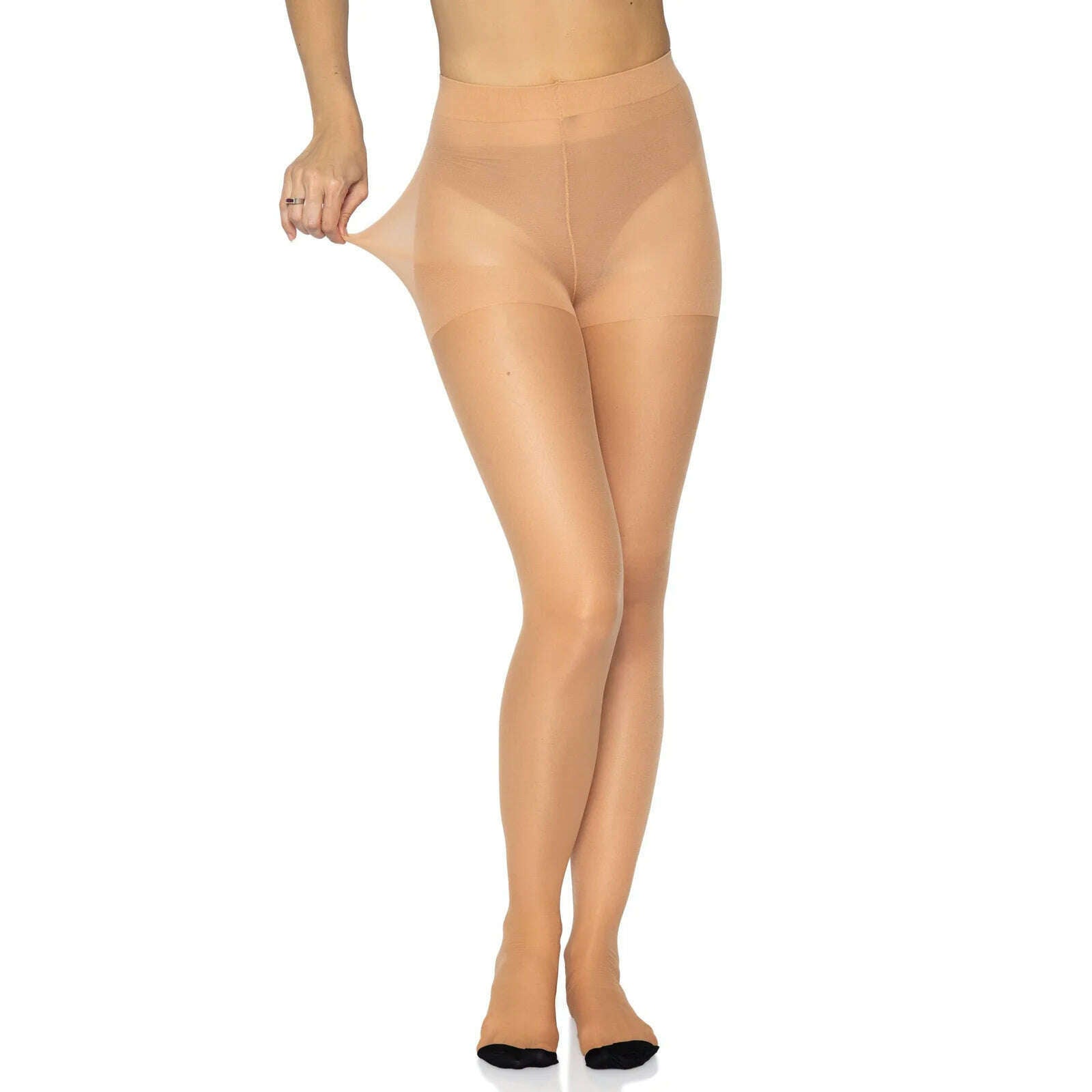 Nude Spandex w/ Black Accents Cuban Heel Full Stockings