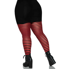 Nylon Black & Red Striped Plus Size Tights