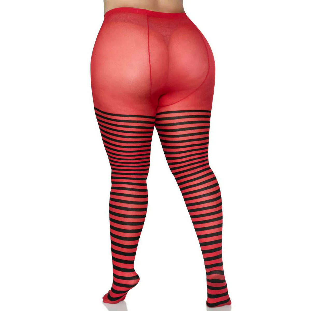 Nylon Black & Red Striped Plus Size Tights