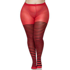 Nylon Black & Red Striped Plus Size Tights