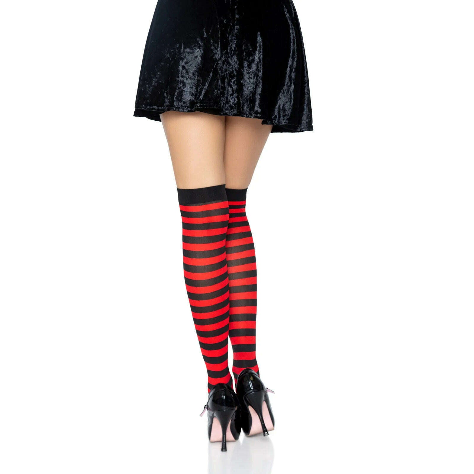 Nylon Striped Thigh High Stockings