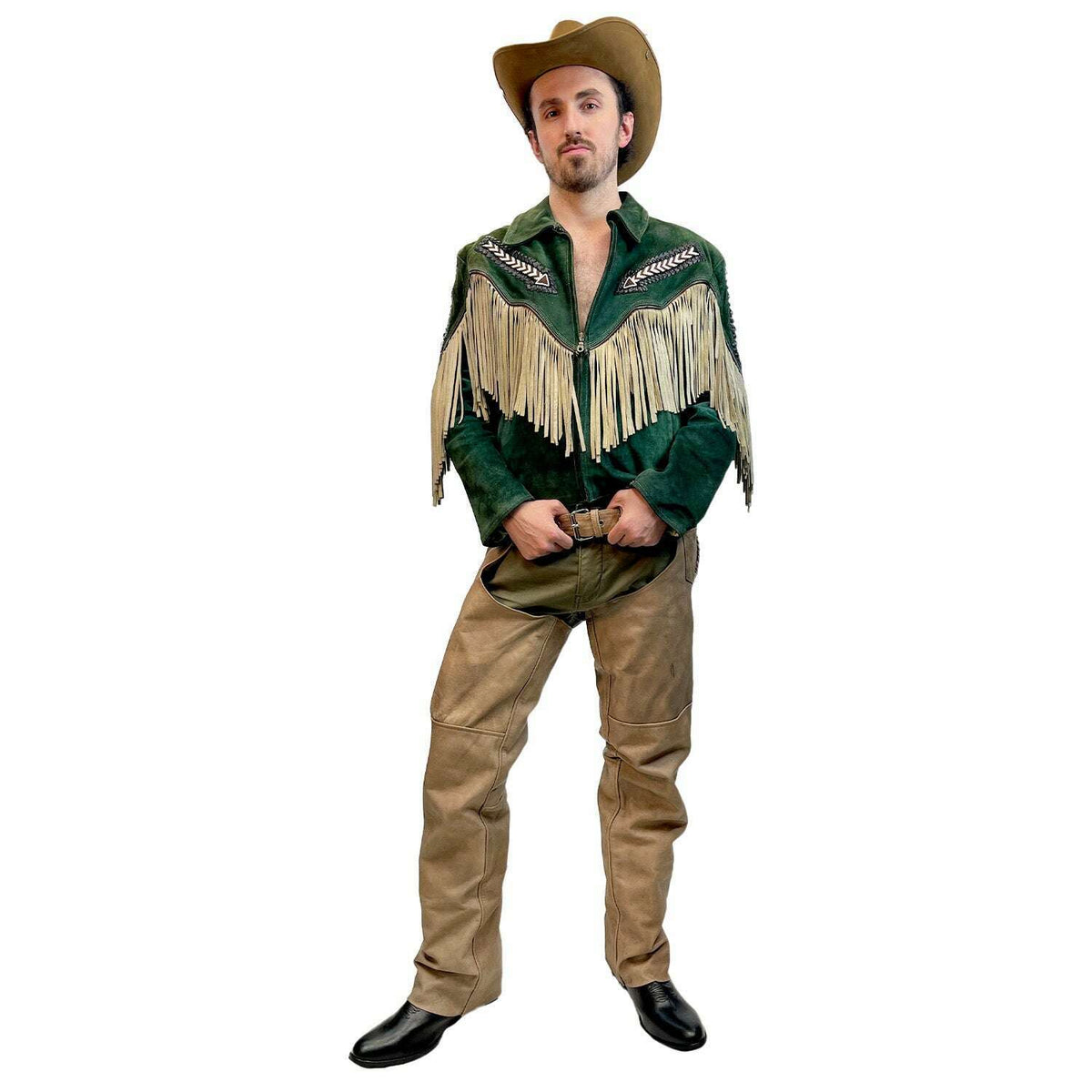 Old Timey Wild West Cowboy Green Suede Men's Costume