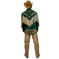 Old Timey Wild West Cowboy Green Suede Men's Costume