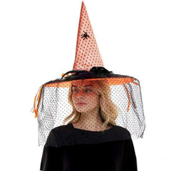 Orange Veiled Witch Hat