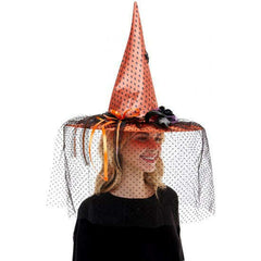 Orange Veiled Witch Hat