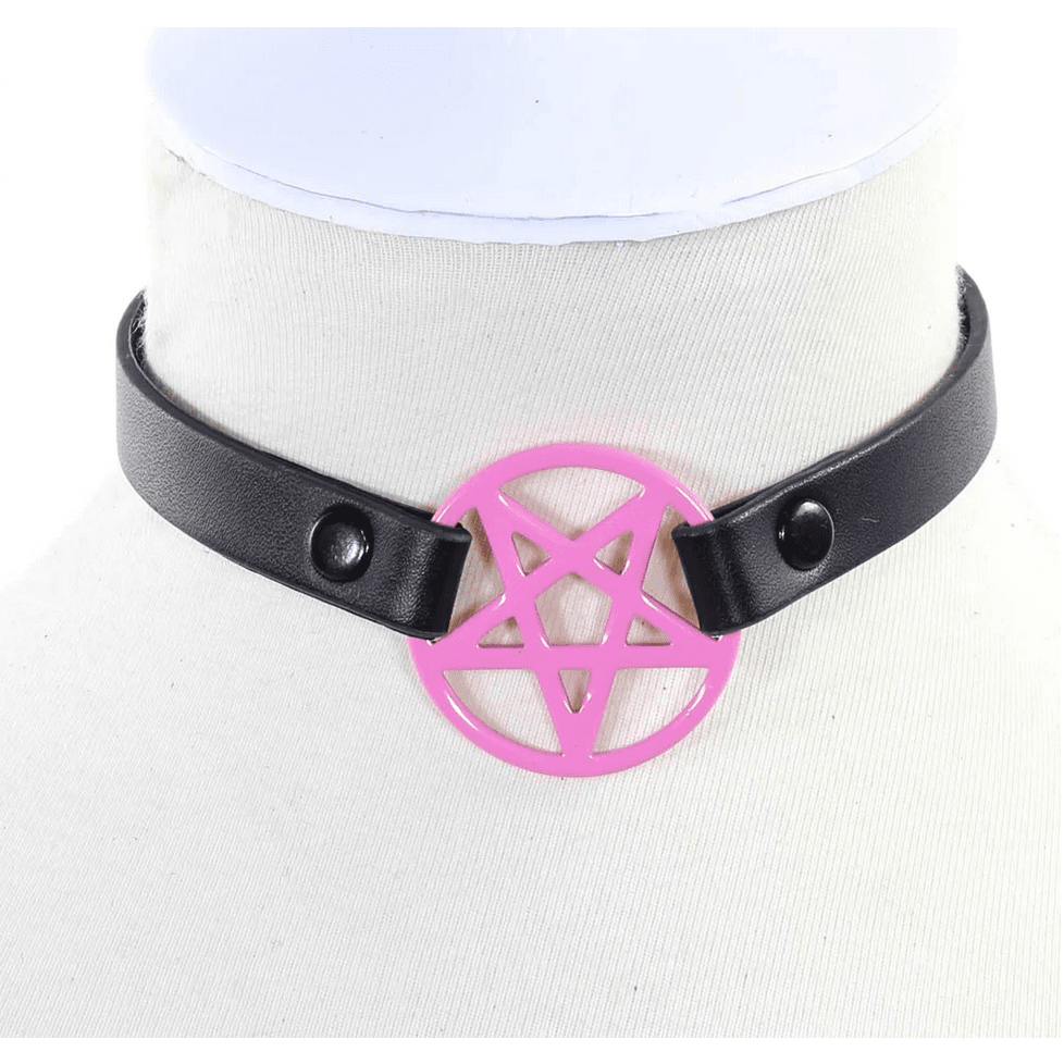 Pentagram Ring Leather Choker