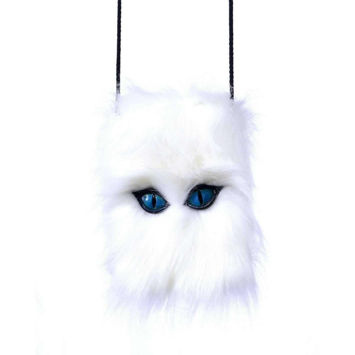 Pet Me Purse: Blue Latex Cat Eyes White Furry Purse