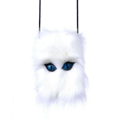 Pet Me Purse: Blue Latex Cat Eyes White Furry Purse