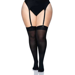 Plus Size Opaque Nylon Thigh High Stockings