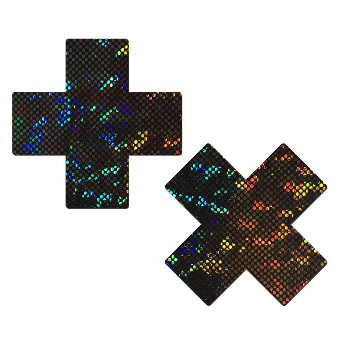 Plus X: Shattered Glass Disco Glitter Black Cross Pasties