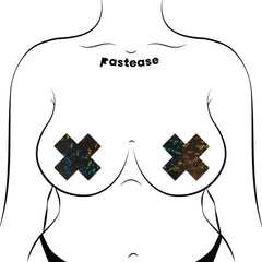 Plus X: Shattered Glass Disco Glitter Black Cross Pasties