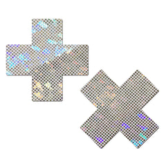 Plus X: Shattered Glass Disco Glitter White Cross Pasties