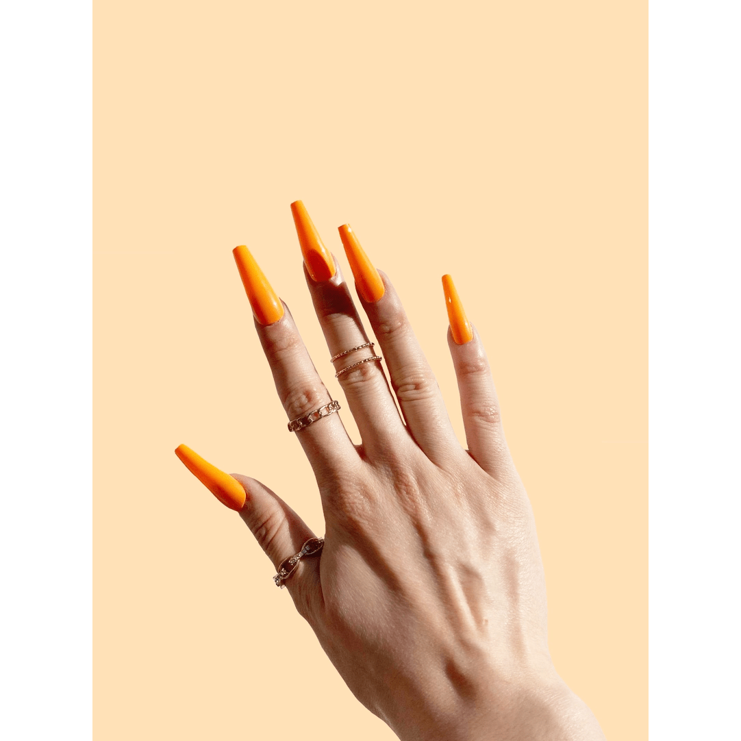 Pumpkin Orange Long Coffin Shaped Press On Nails