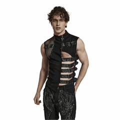 Punk Rave Buckle Mesh Panel Suede Vest