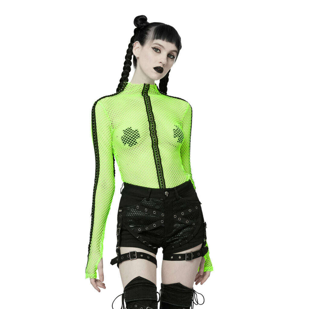 Punk Sexy Elastic Mesh Long Sleeved Top