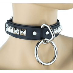 Pyramid Studded Black Leather Dog Collar