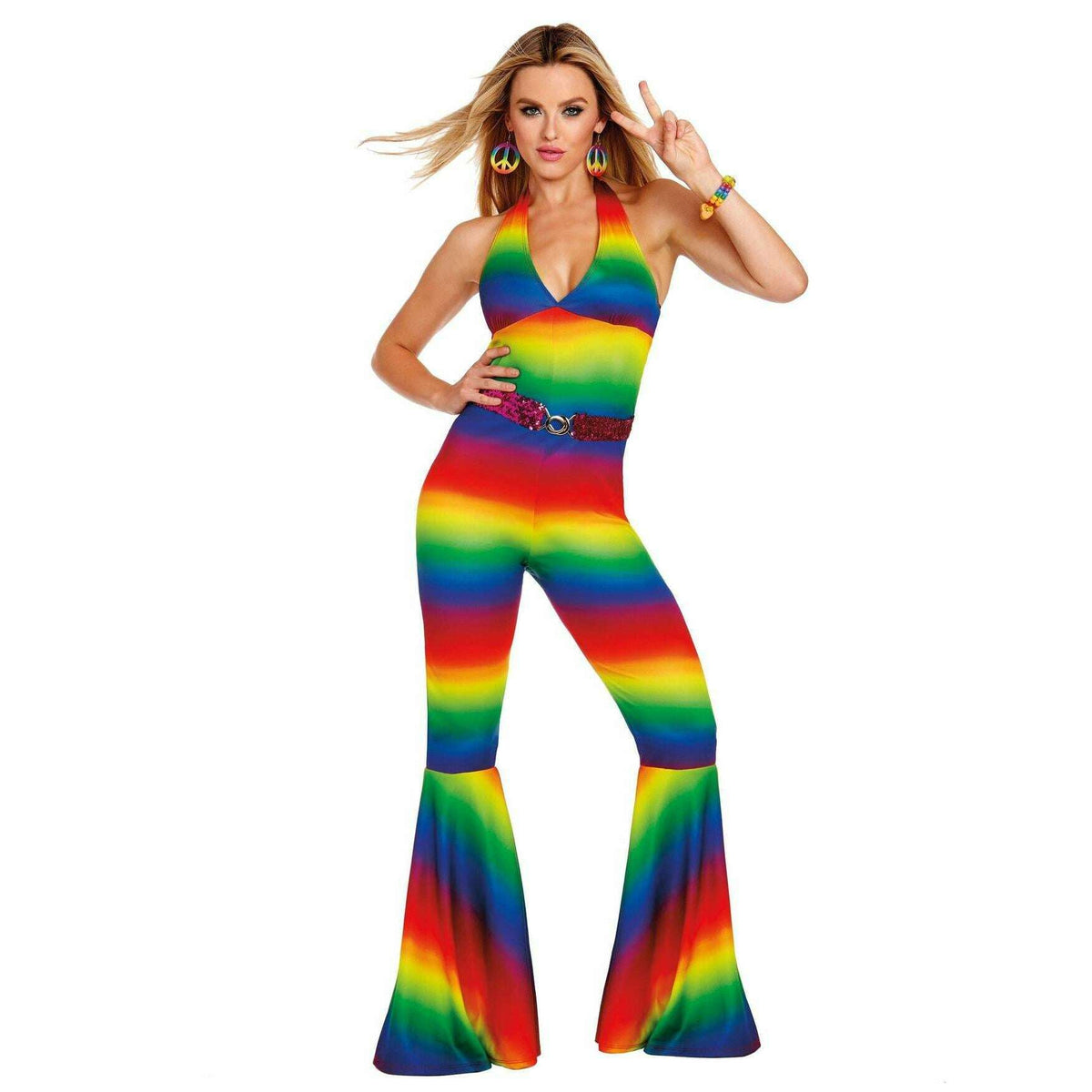 Rainbow Bell Bottom Jumpsuit Women's Costume