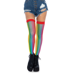 Rainbow Fishnet Thigh Highs