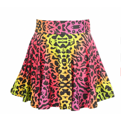 Rainbow Leopard Print Stretch Lycra Skirt