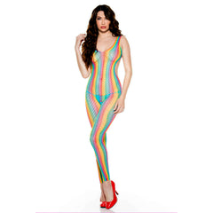 Rainbow Net Footless Crotchless Bodystocking