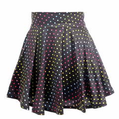 Rainbow Polka Dots Print Stretch Lycra Skirt