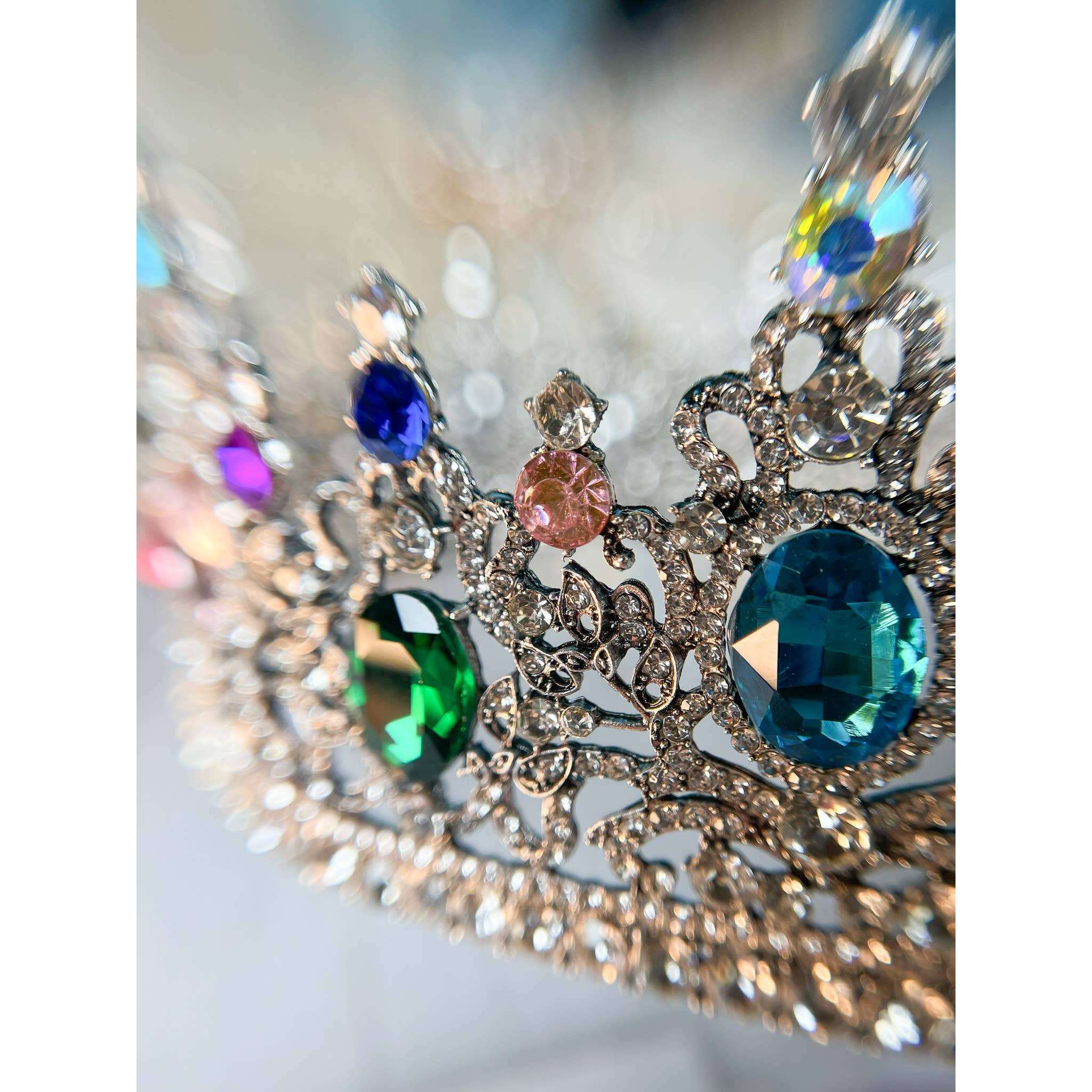 Rainbow Rhinestone Silver Crown