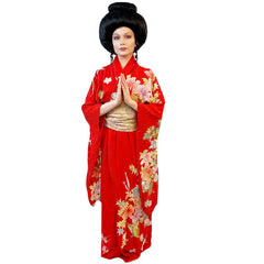 Red Authentic Vintage Japanese Kimono & Obi Adult Costume