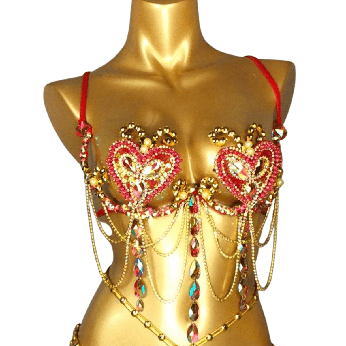 Red Heart Crystal Carnival Bra