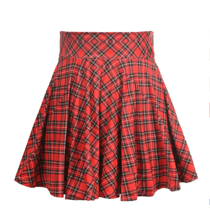 Red Plaid Stretch Lycra Skirt