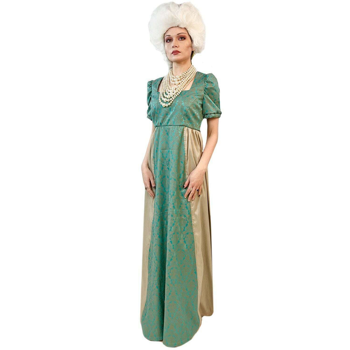 Regency Gold & Green Square Neck Women's Dress Adult Costume