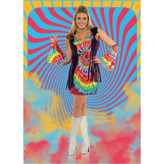 Revolution Hippie Tie Dye Dress w/ Fringe Women's Adult Costume