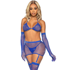 Rhinestone Fishnet Garter Skirt Set