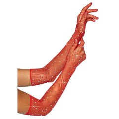 Rhinestone Fishnet Opera Length Gloves