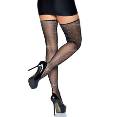 Rhinestone Micro Net Garter Belt & Stockings